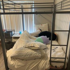 Modern Gray Loft Bed with White Bedding
